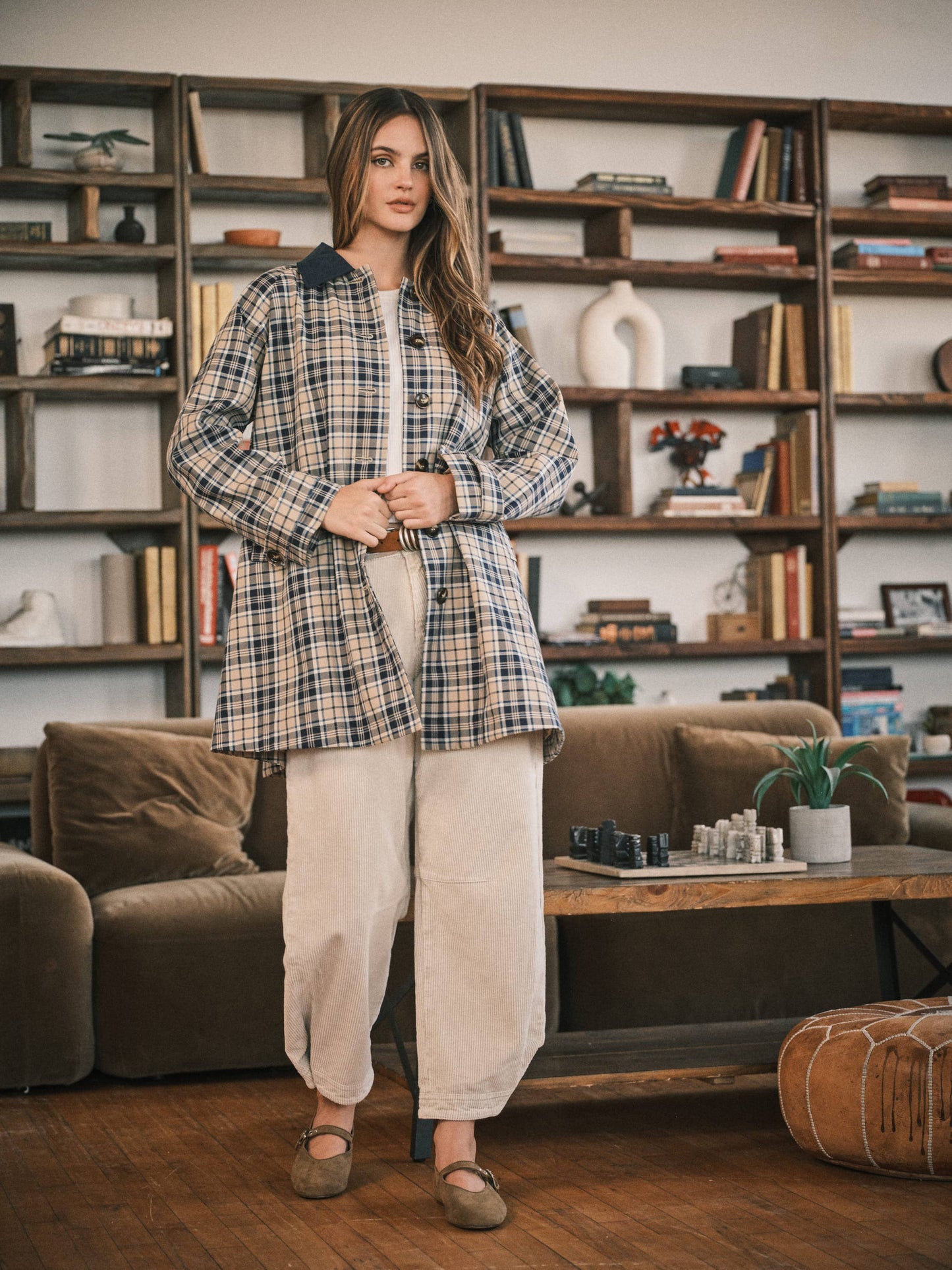 Classic Plaid Midi Trench