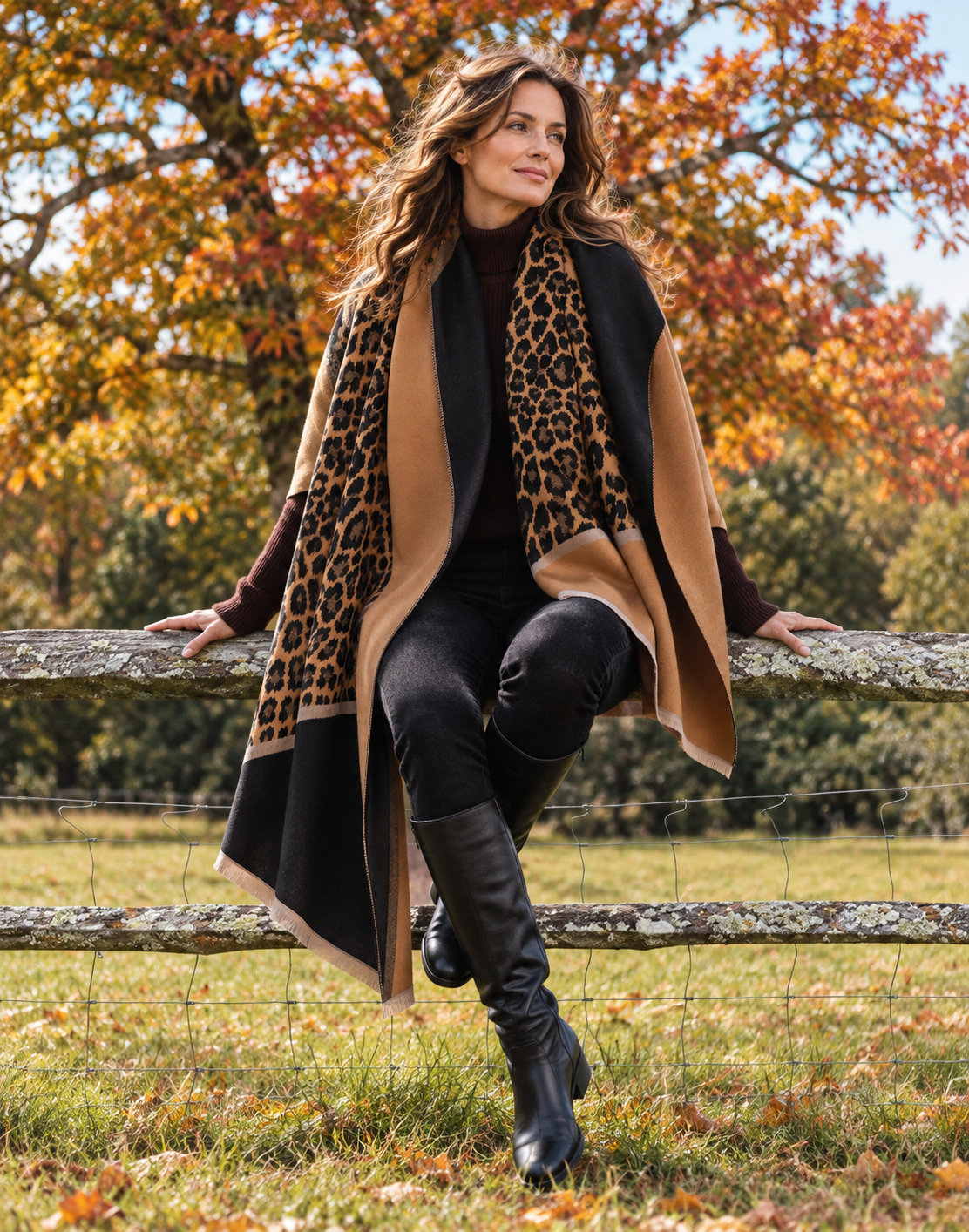 Brown + Black Angled Leopard Reversible Wrap