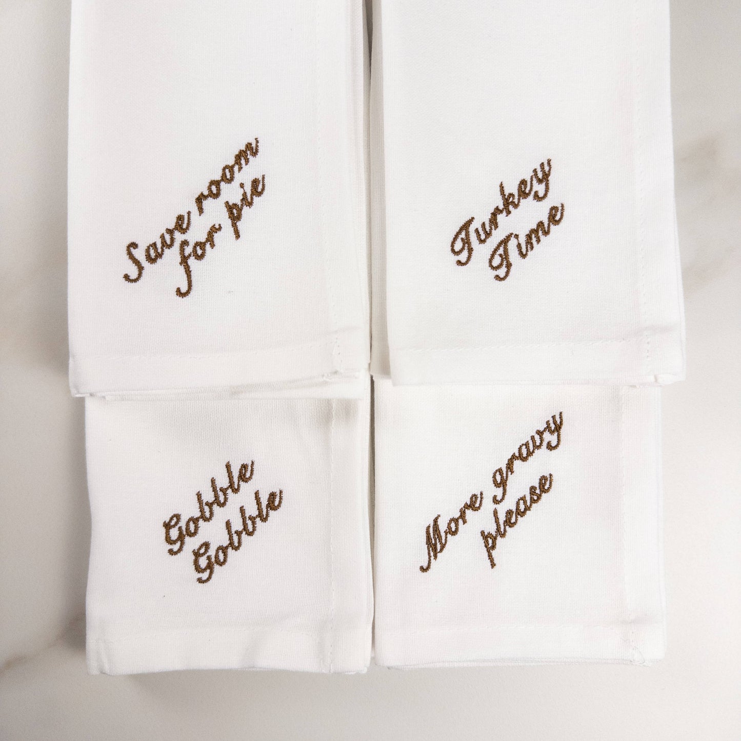 Thanksgiving Sayings Embroidered Dinner Napkin Set: White