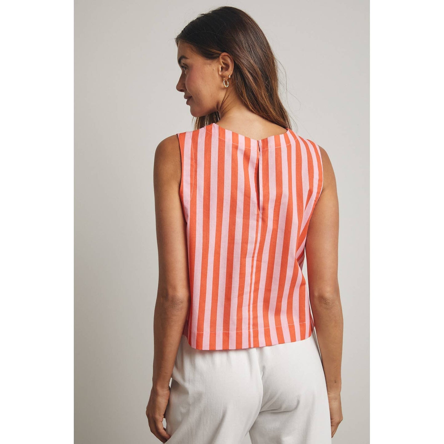 Striped Cotton Tank Top - Orange/Pink