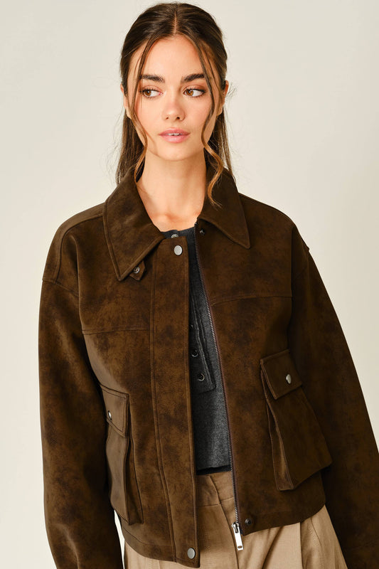 Vintage Vegan Leather Jacket - Chocolate