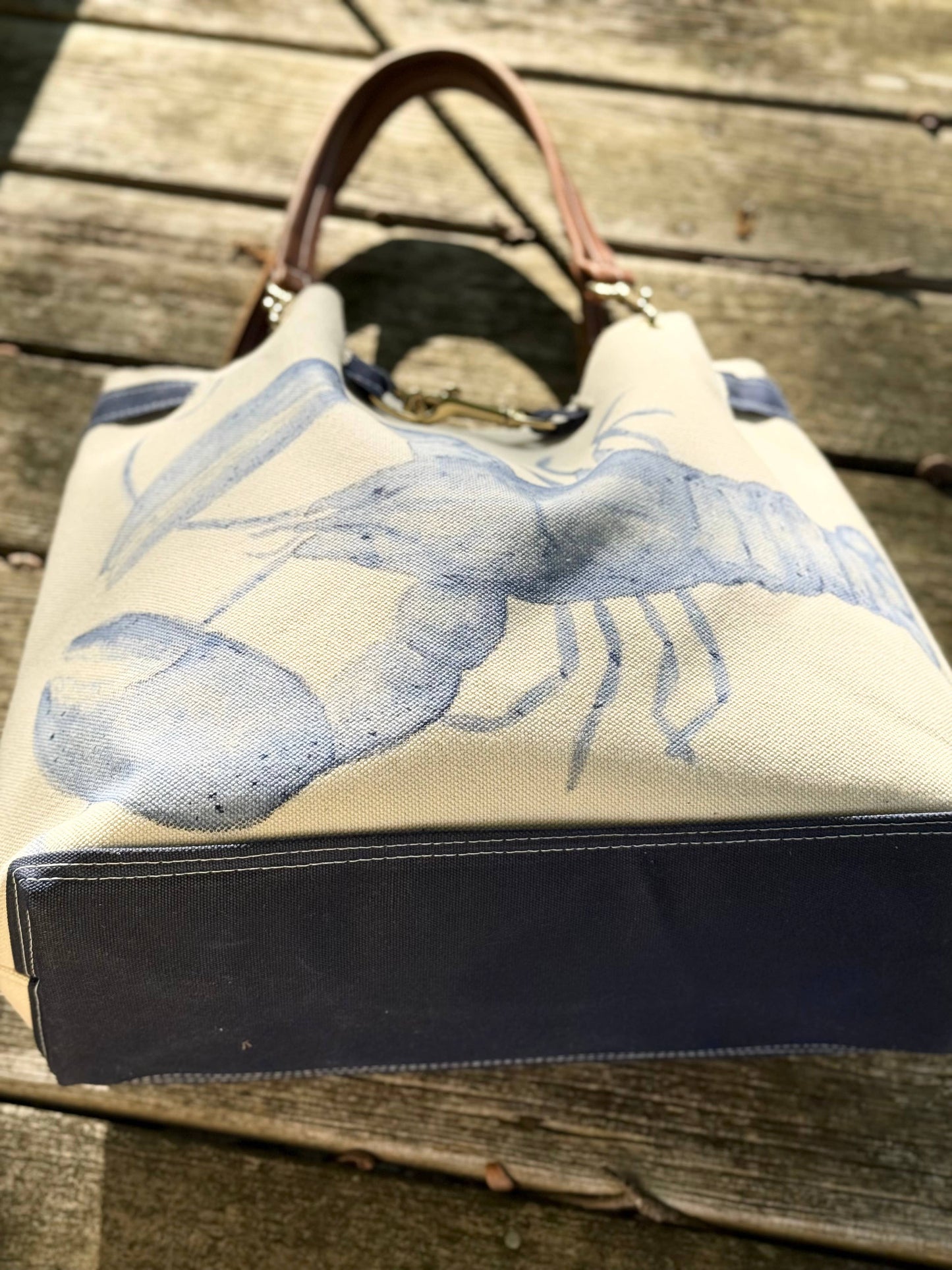 Hand Painted Blue Lobster Canvas Tote - Tori T Designs