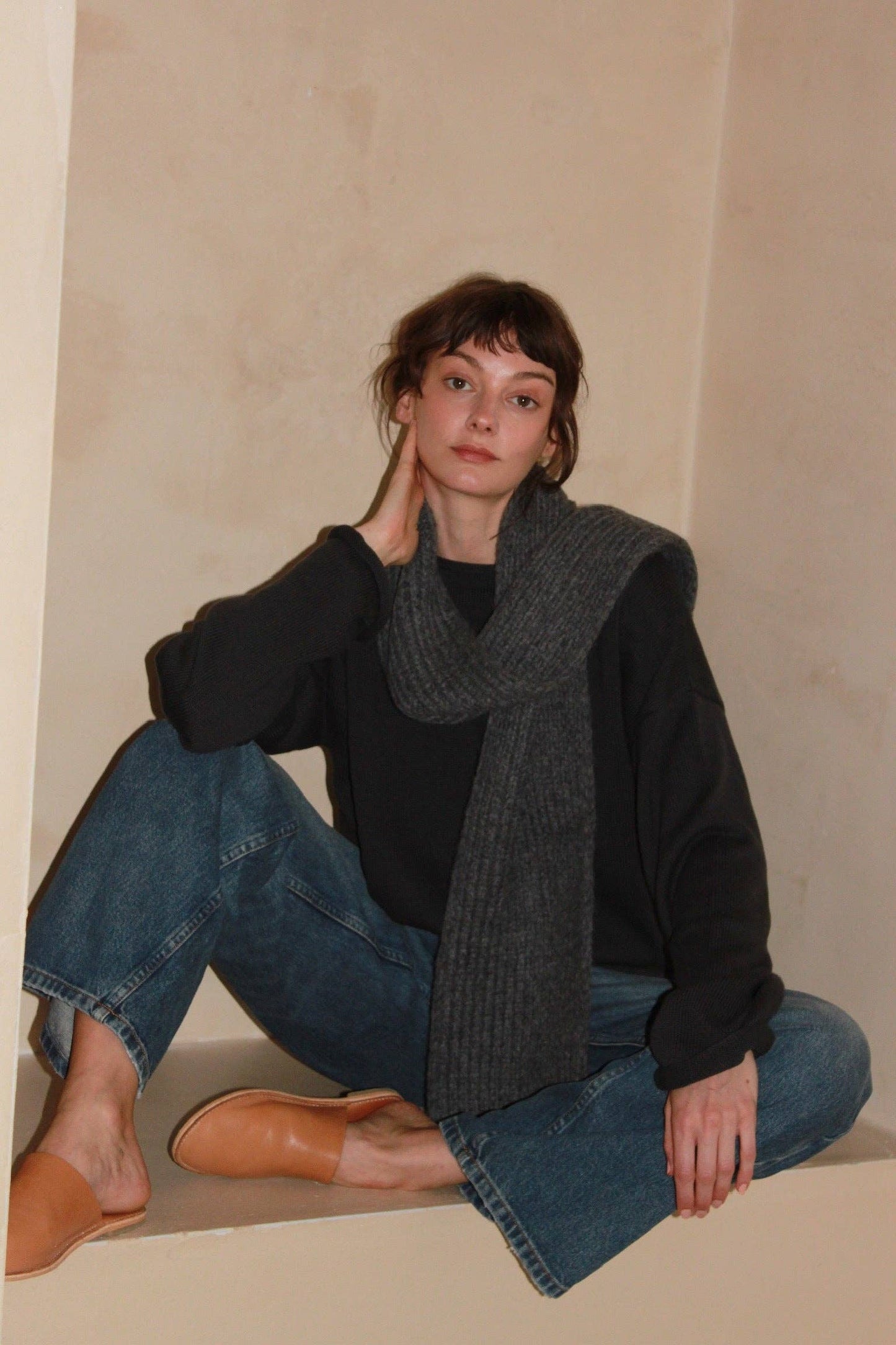 CeCe Knitted Alpaca Scarf - Oat
