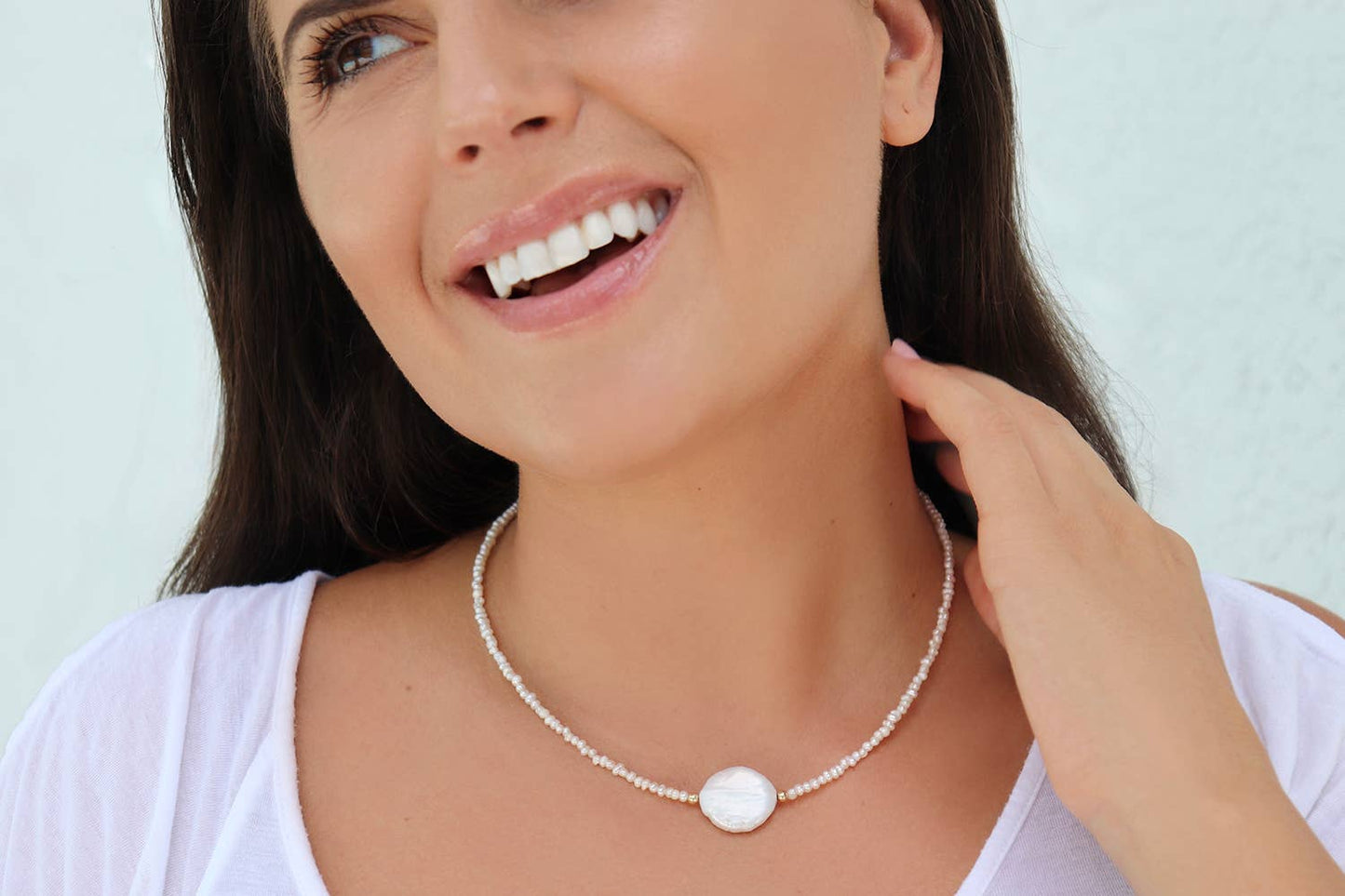Mystic Coin Pearl Gem Necklace Freshwater Pearl - GOLD FILL - Kaylie Dawn