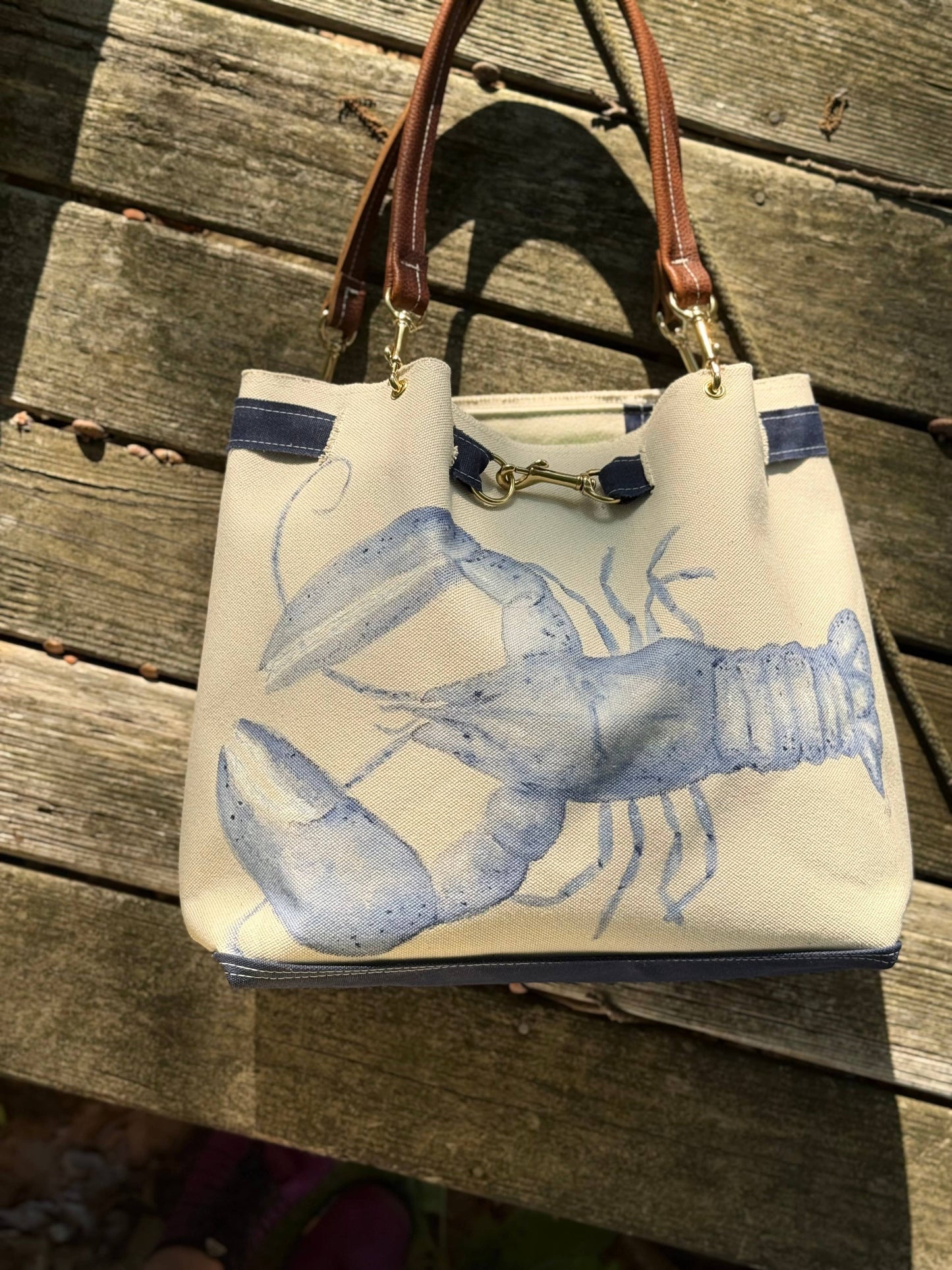 Hand Painted Blue Lobster Canvas Tote - Tori T Designs