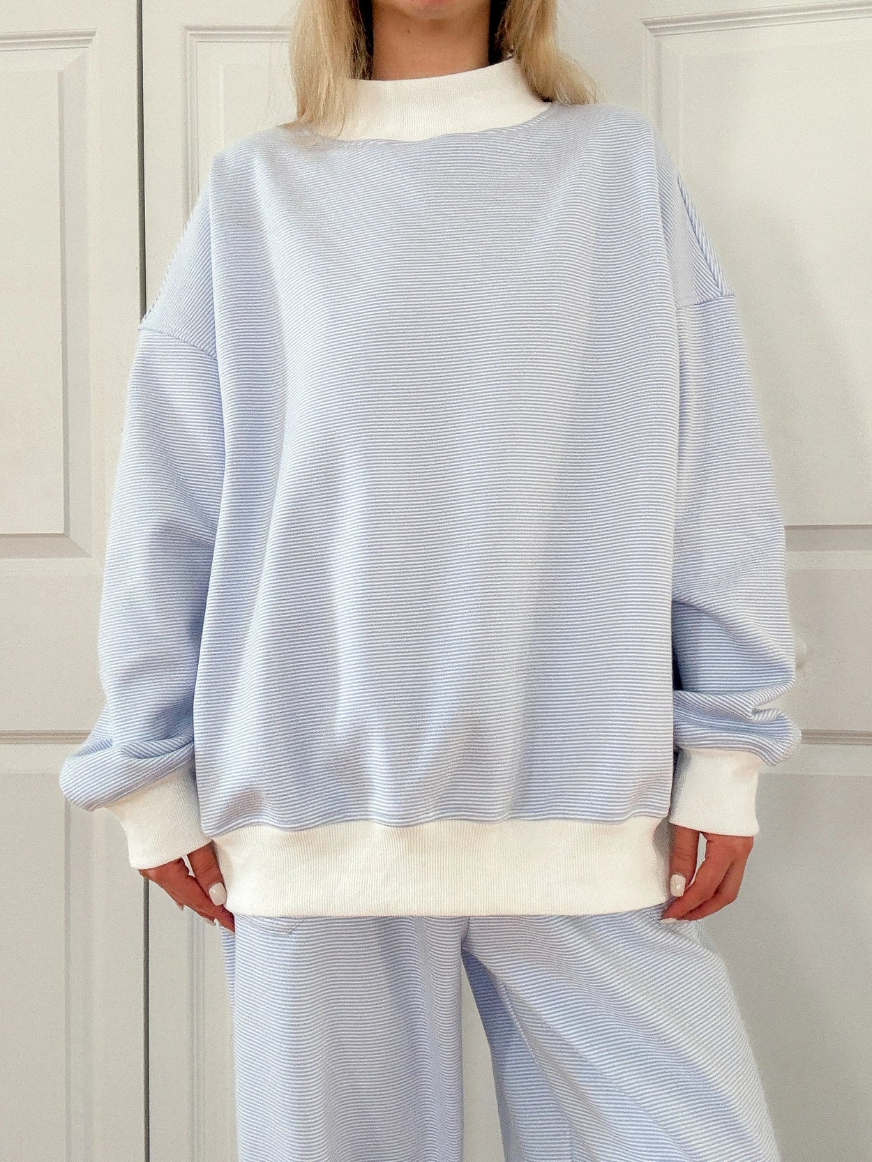 Blue/White Striped Mockneck Sweatshirt