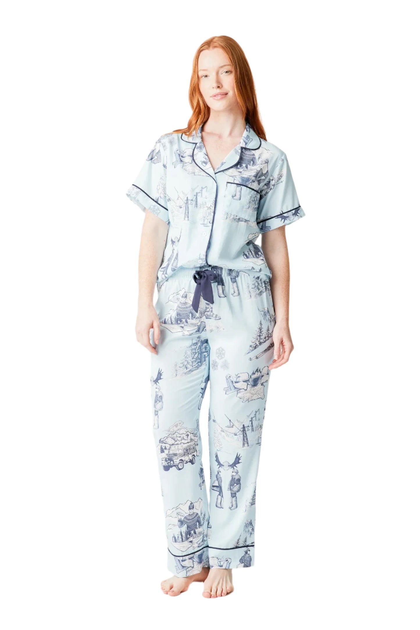 Après Ski Toile Pajama Pants Set - Light Blue/Navy - Katie Kime