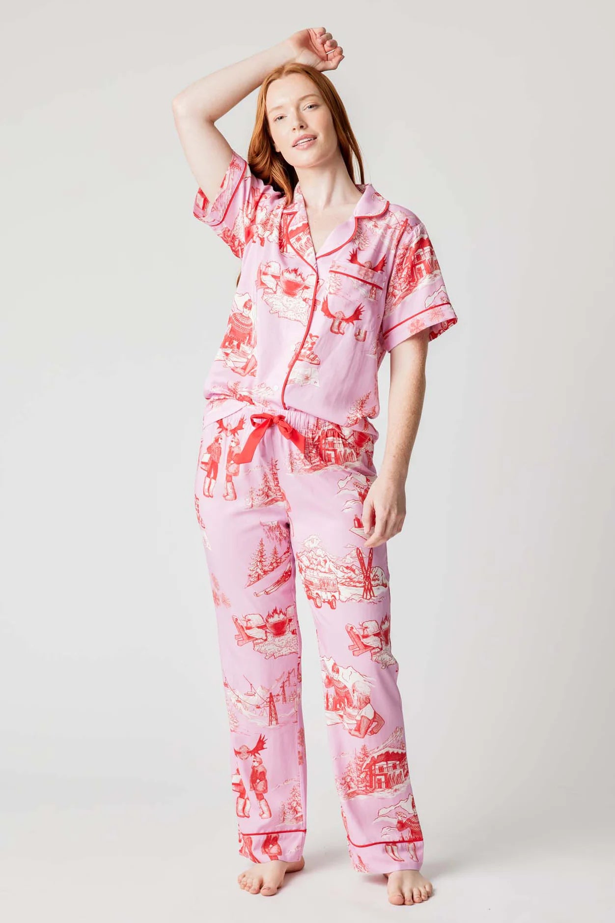 Après Ski Toile Pajama Pants Set - Lilac Cranberry - Katie Kime