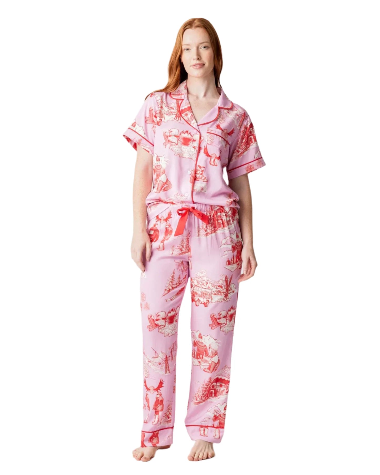 Après Ski Toile Pajama Pants Set - Lilac Cranberry - Katie Kime