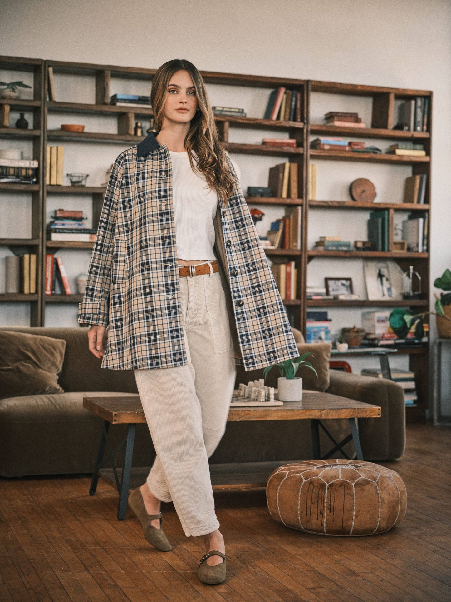 Classic Plaid Midi Trench