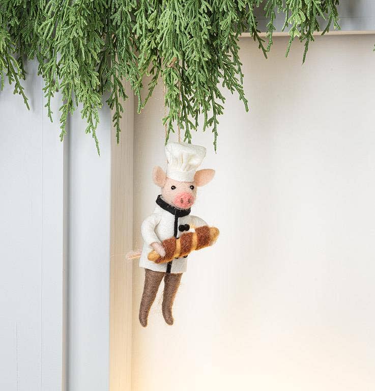 Baker Pig with Baguette Ornament