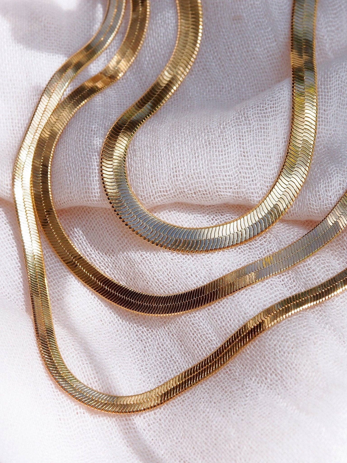 Gold Filled Herringbone Chain Necklace - 4mm, 18 in