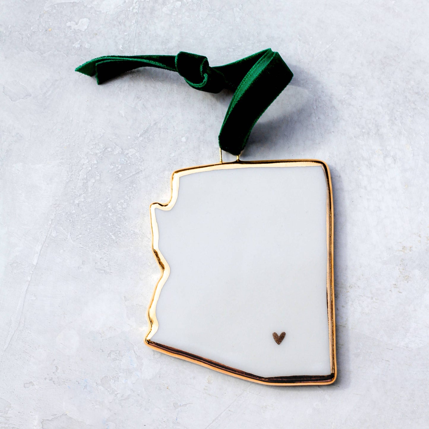 Handmade Porcelain State Ornaments with Gold Heart - Green / Rhode Island