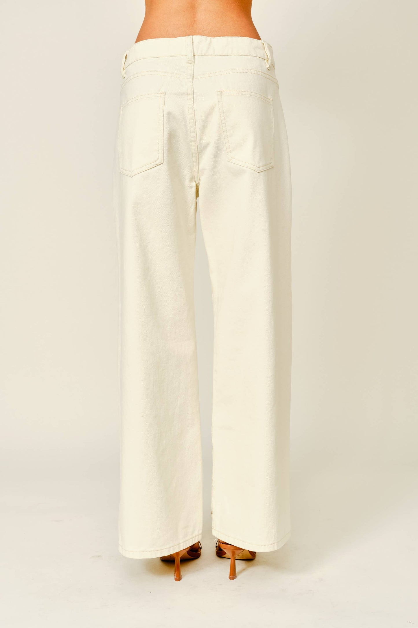 Embroidered Straight Jeans - Ivory