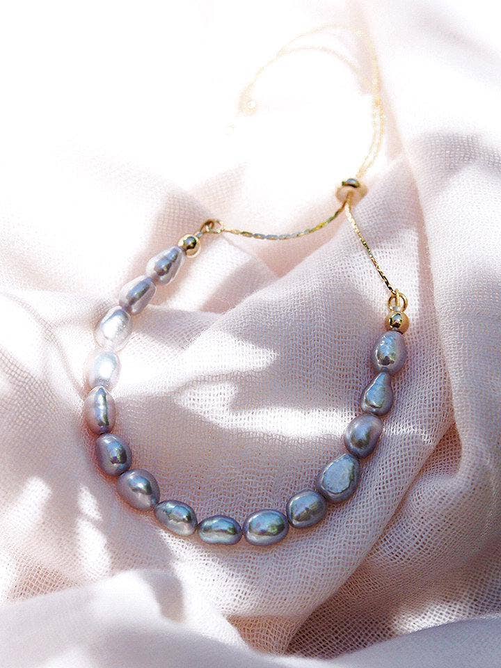 Gray Pearl Bracelet with Adjustable Gold Chain