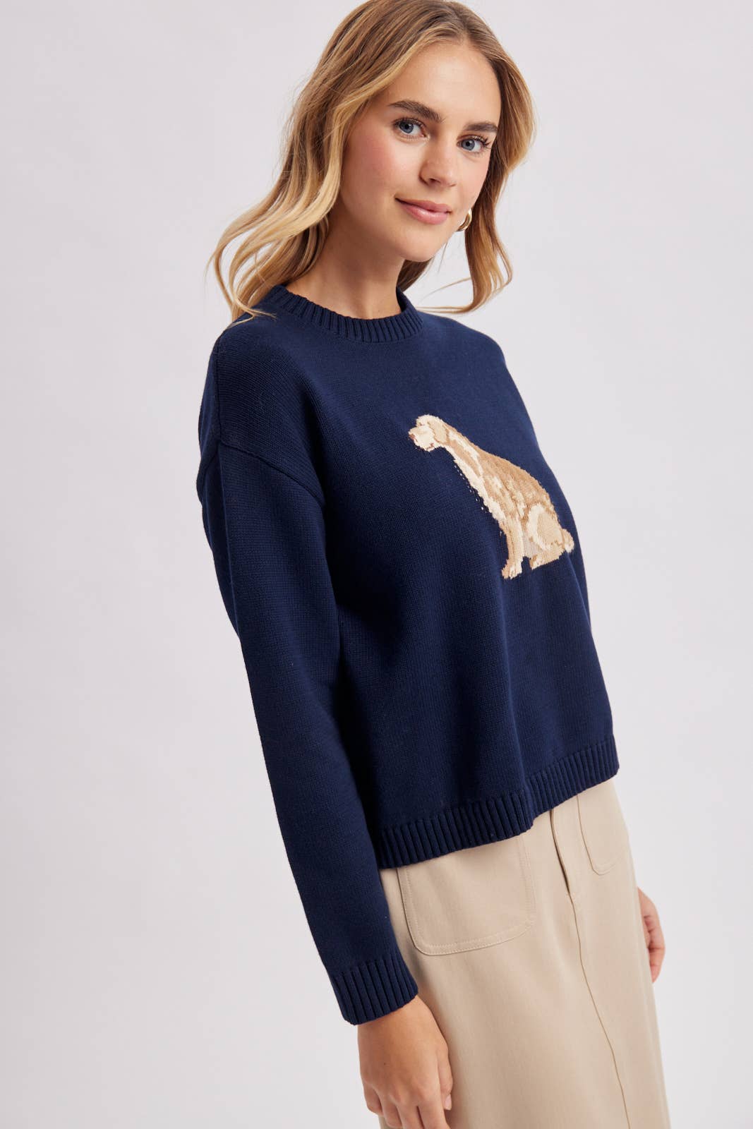 Golden Retriever Knit Crewneck Sweater - Navy