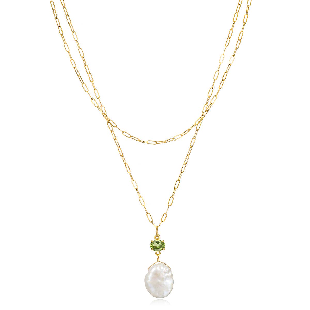 Layered Peridot & Keshi Pearl Necklace