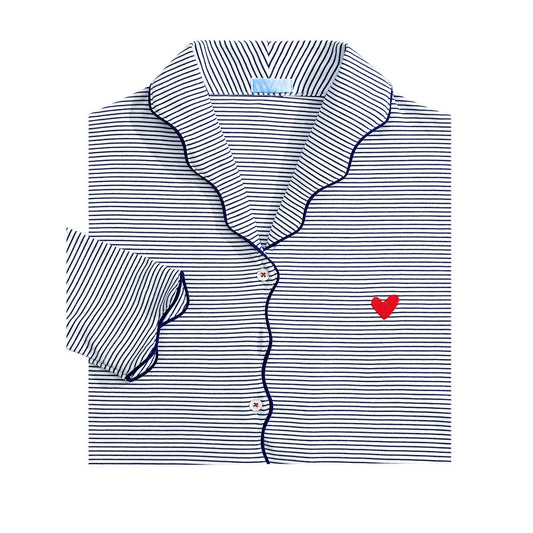 Harbor Heart Stitch Stripe Women’s Button Front Long Pajama Set - Joy Street