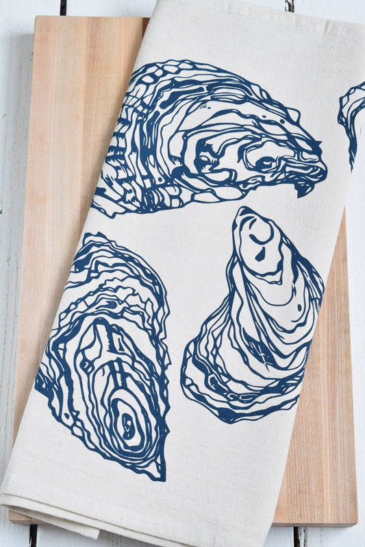 Oyster Tea Towel in Navy Blue - Organic Cotton - Sea Shell