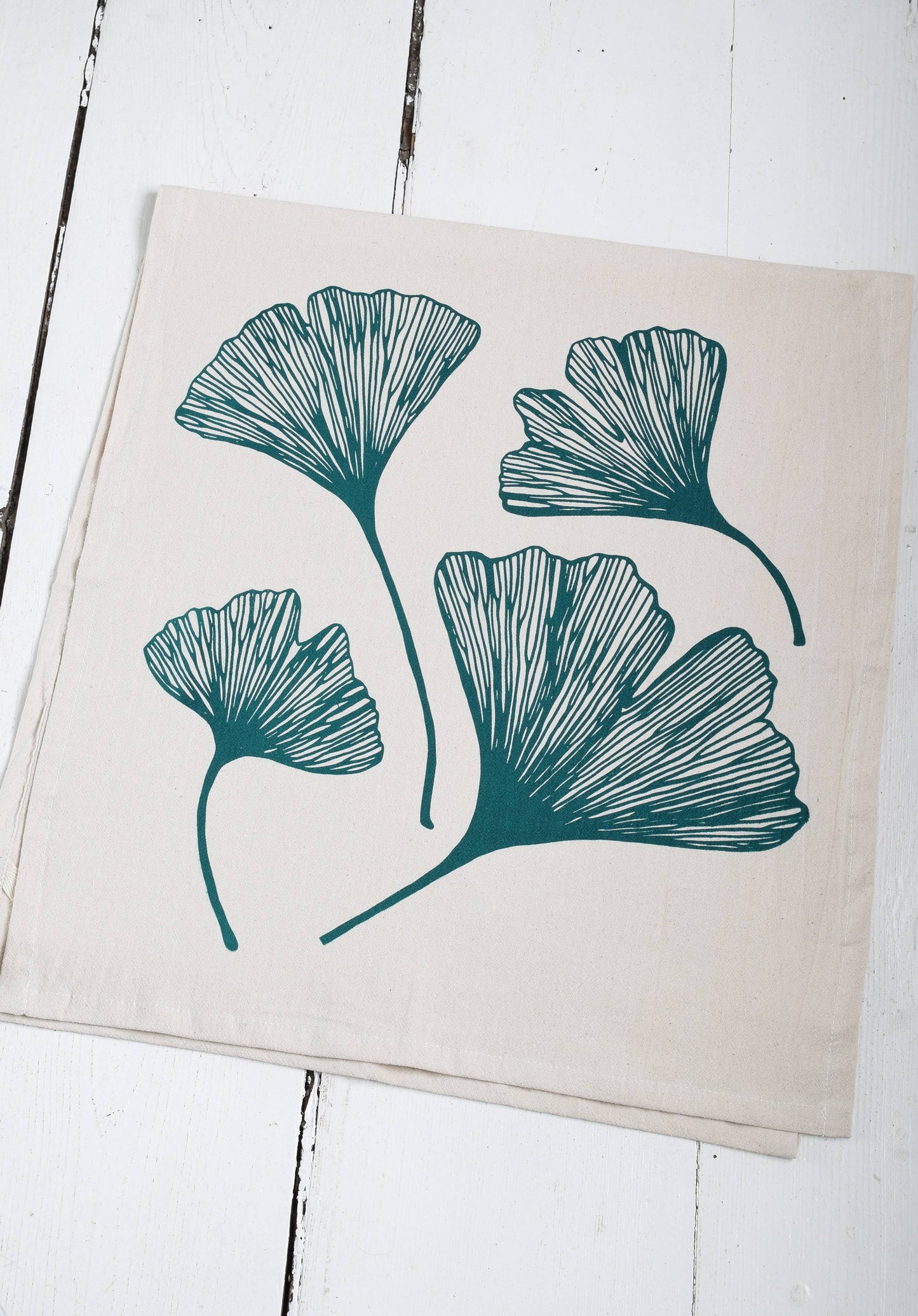 Ginkgo Leaf Tea Towel in Green - Organic Cotton - Natural