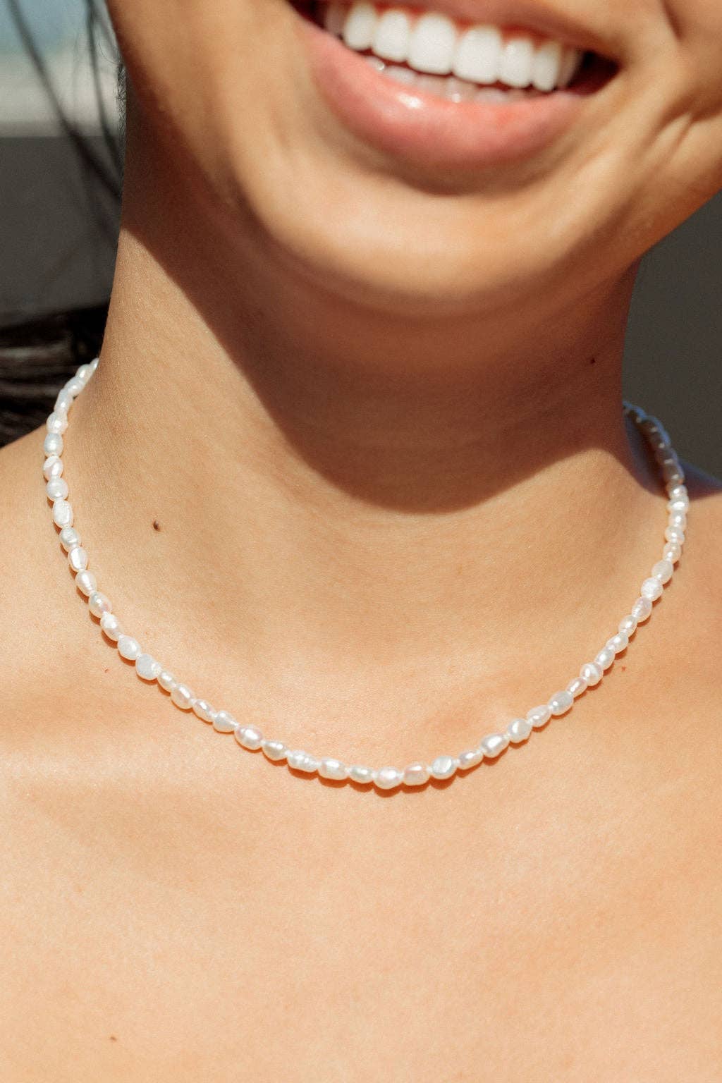 Gold Dainty White Pearl Necklace