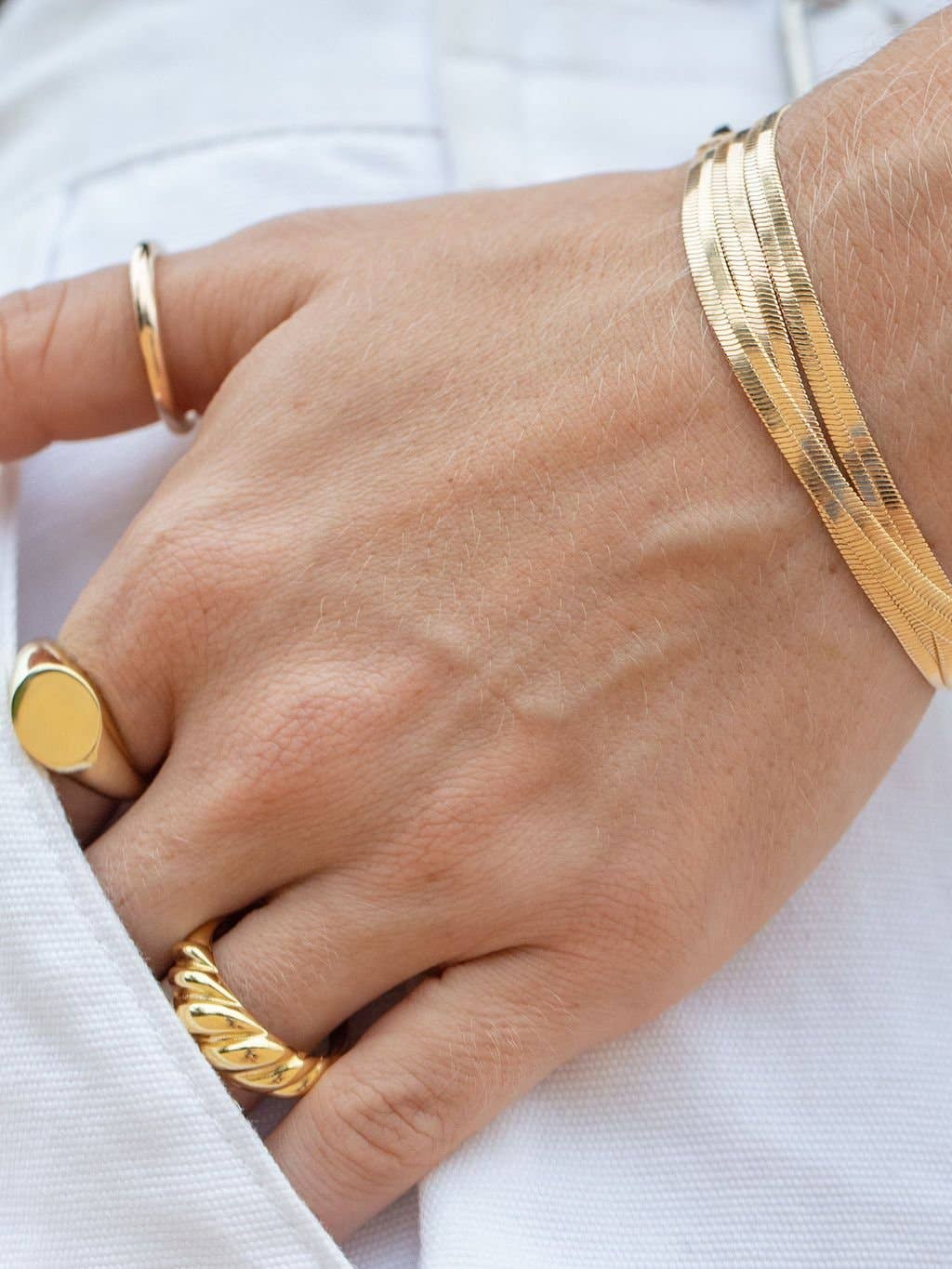Gold Herringbone Bracelet - 7 in