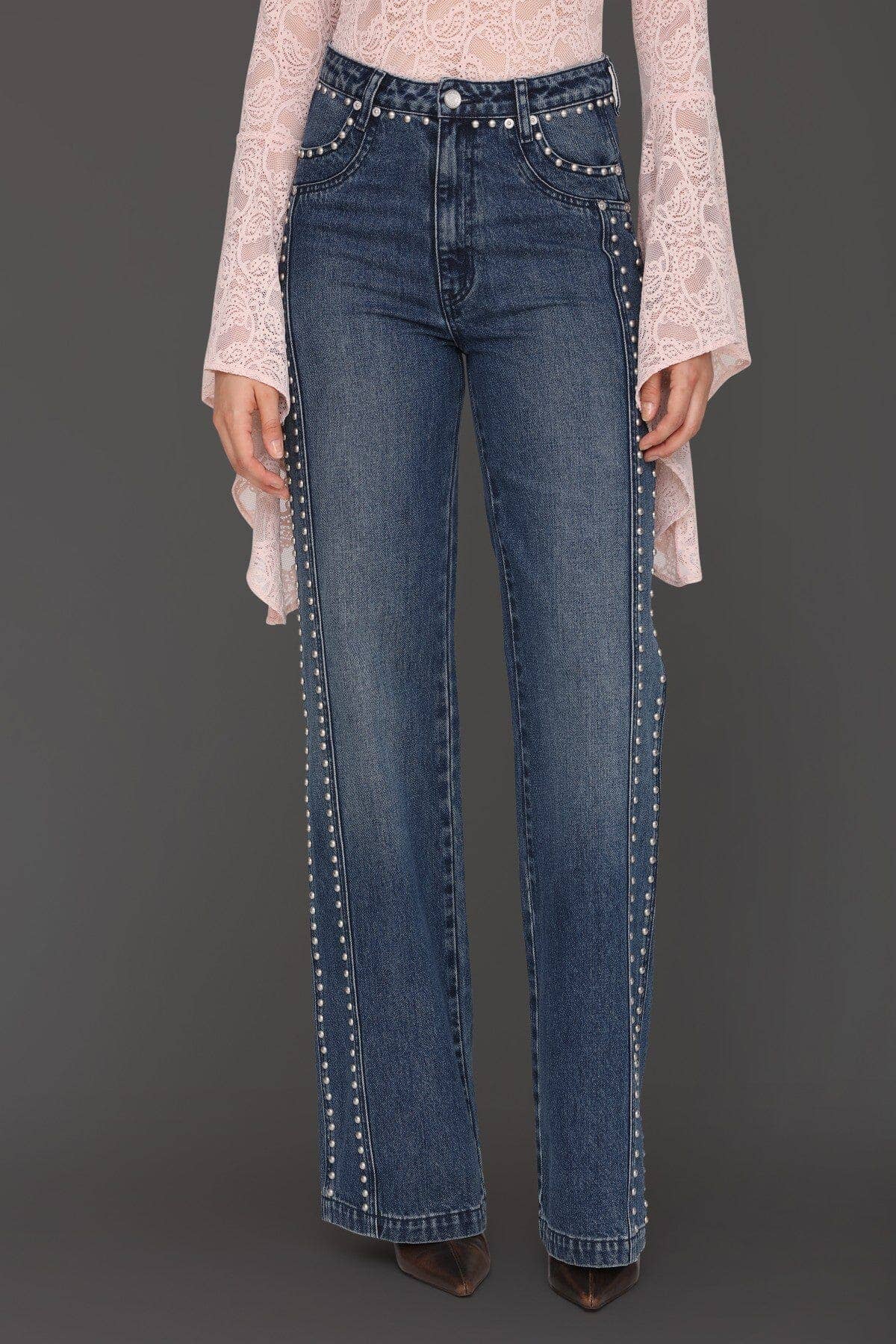 Studded Wide Leg Jeans - Persano Wash