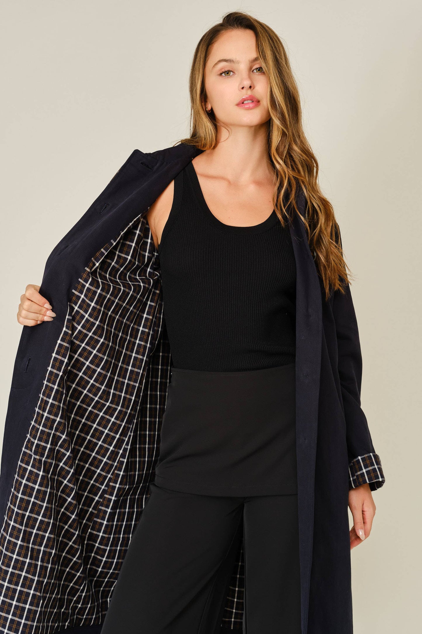 Detachable Scarf Button Down Jacket - Navy