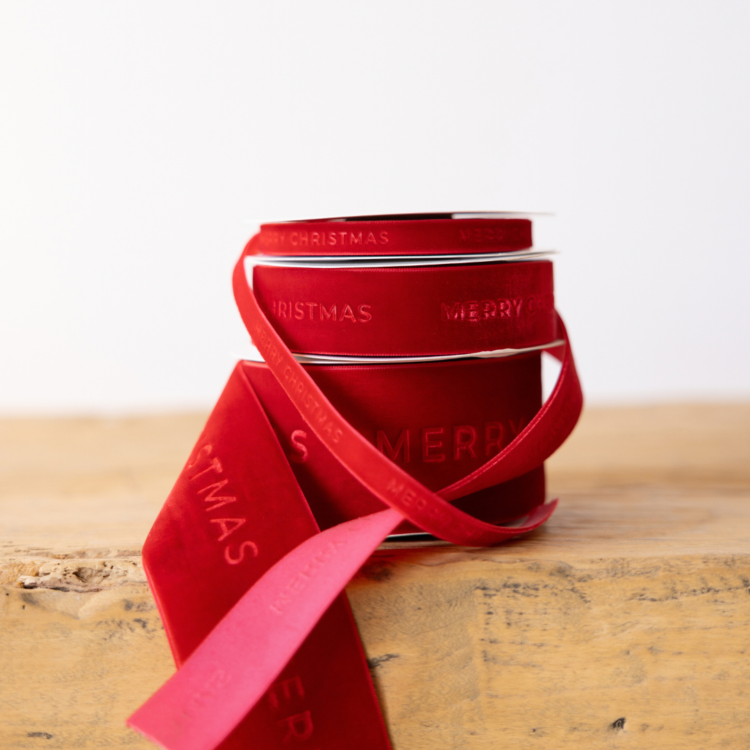 Merry Christmas Ribbon Velvet Red - Medium