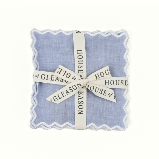 Powder Blue Linen Square Cocktail Napkins - Set of 4
