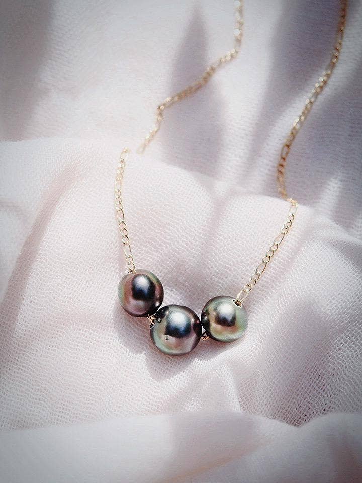 Gold Triple Floating Tahitian Pearl Necklace - 17 in