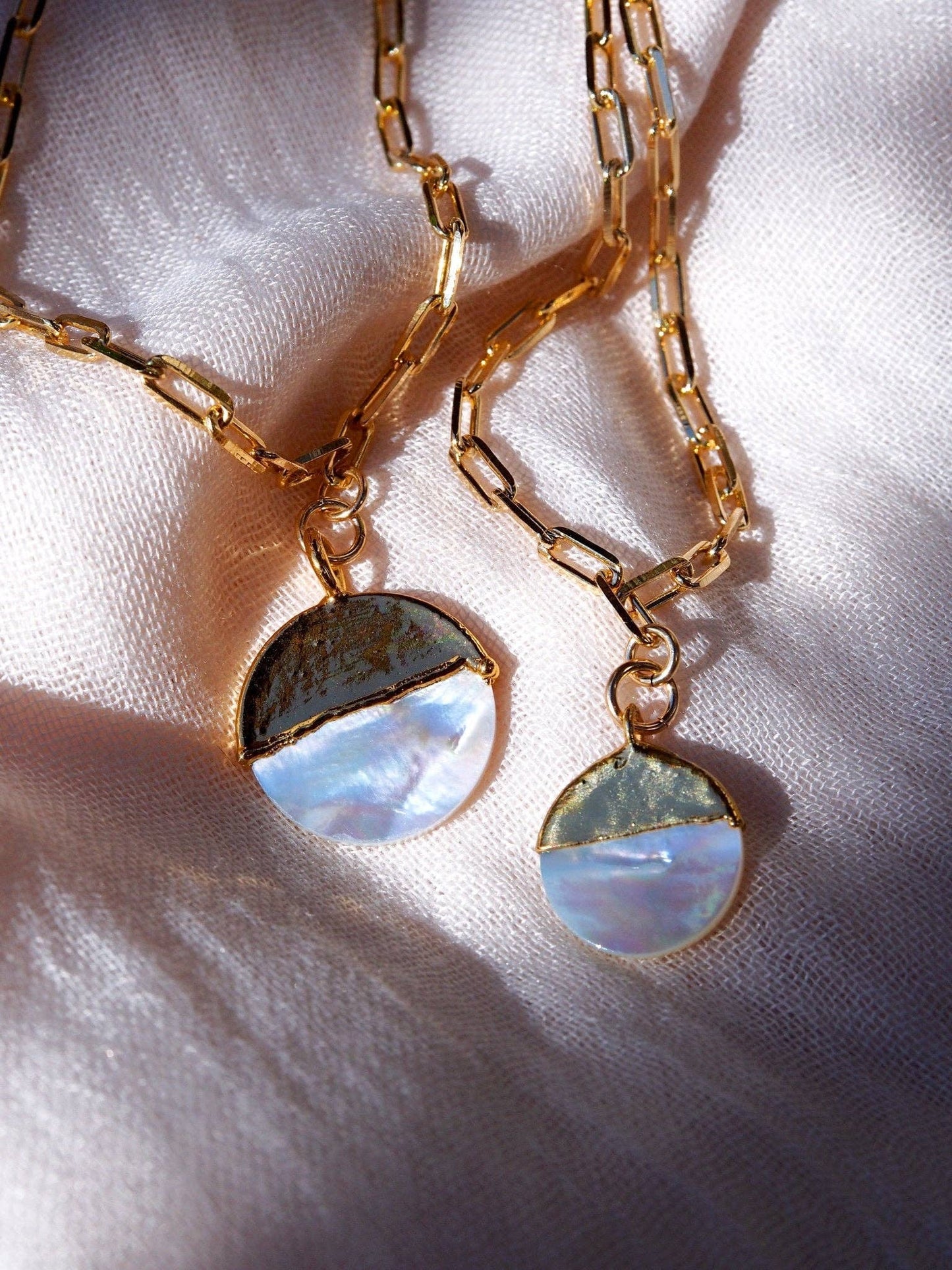 Mother of Pearl Gold Filled Coin Charm Necklace - 18 + 2 Inches - 22mm