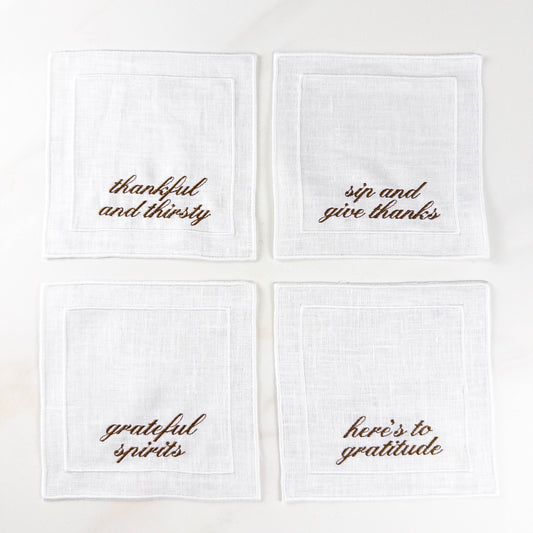 Thanksgiving Sayings Embroidered Cocktail Napkin Set
