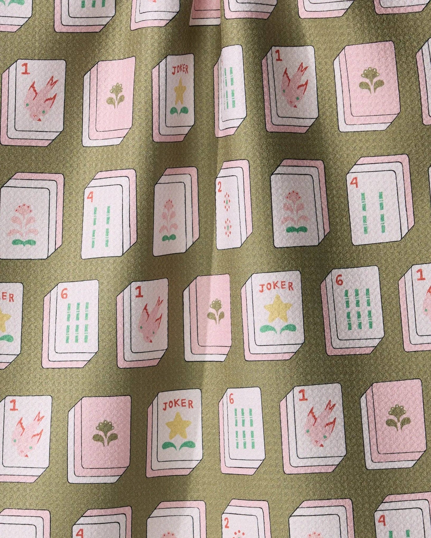 Flower Tiles Tea Towel - Mahjong - White
