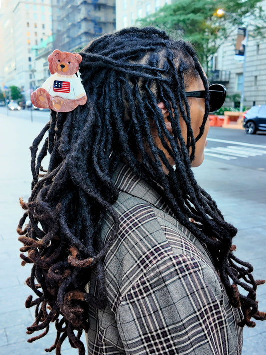 Hand-painted Americana Teddy Bear Hair Claw