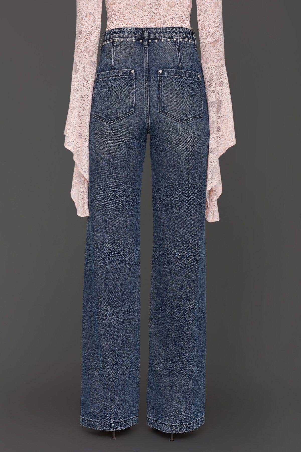 Studded Wide Leg Jeans - Persano Wash