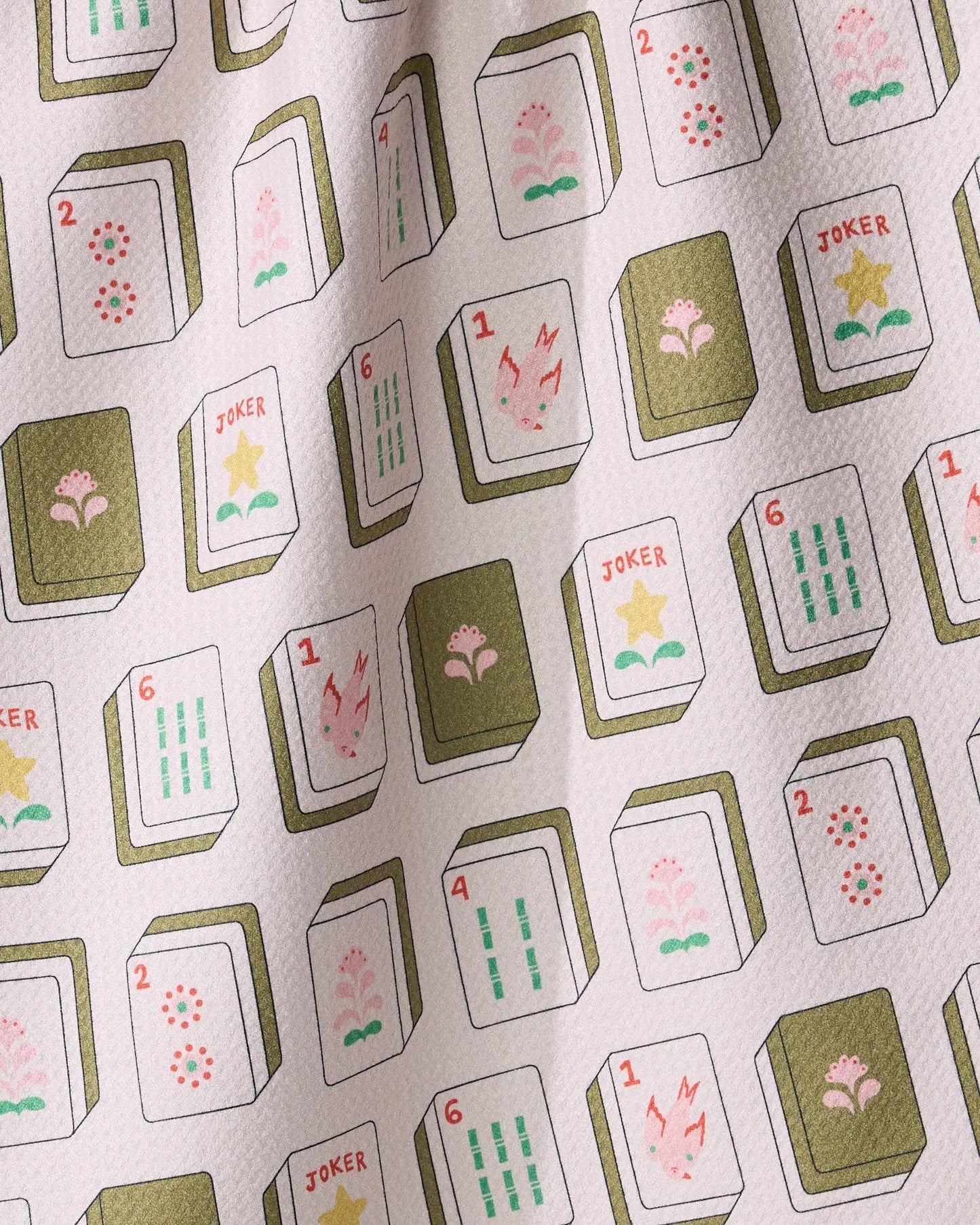 Flower Tiles Tea Towel - Mahjong - White