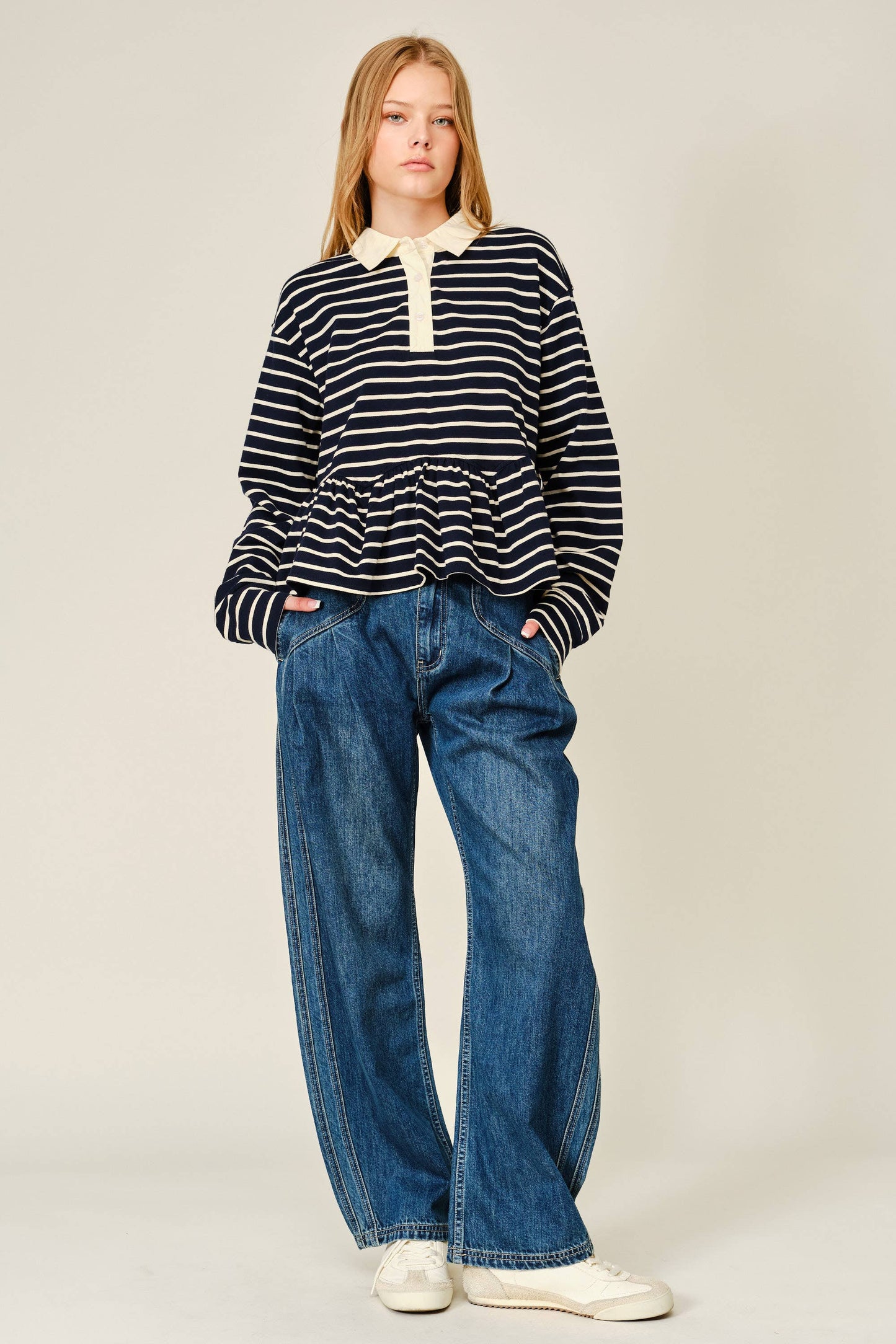 Flare Polo Sweatshirt Navy Stripes