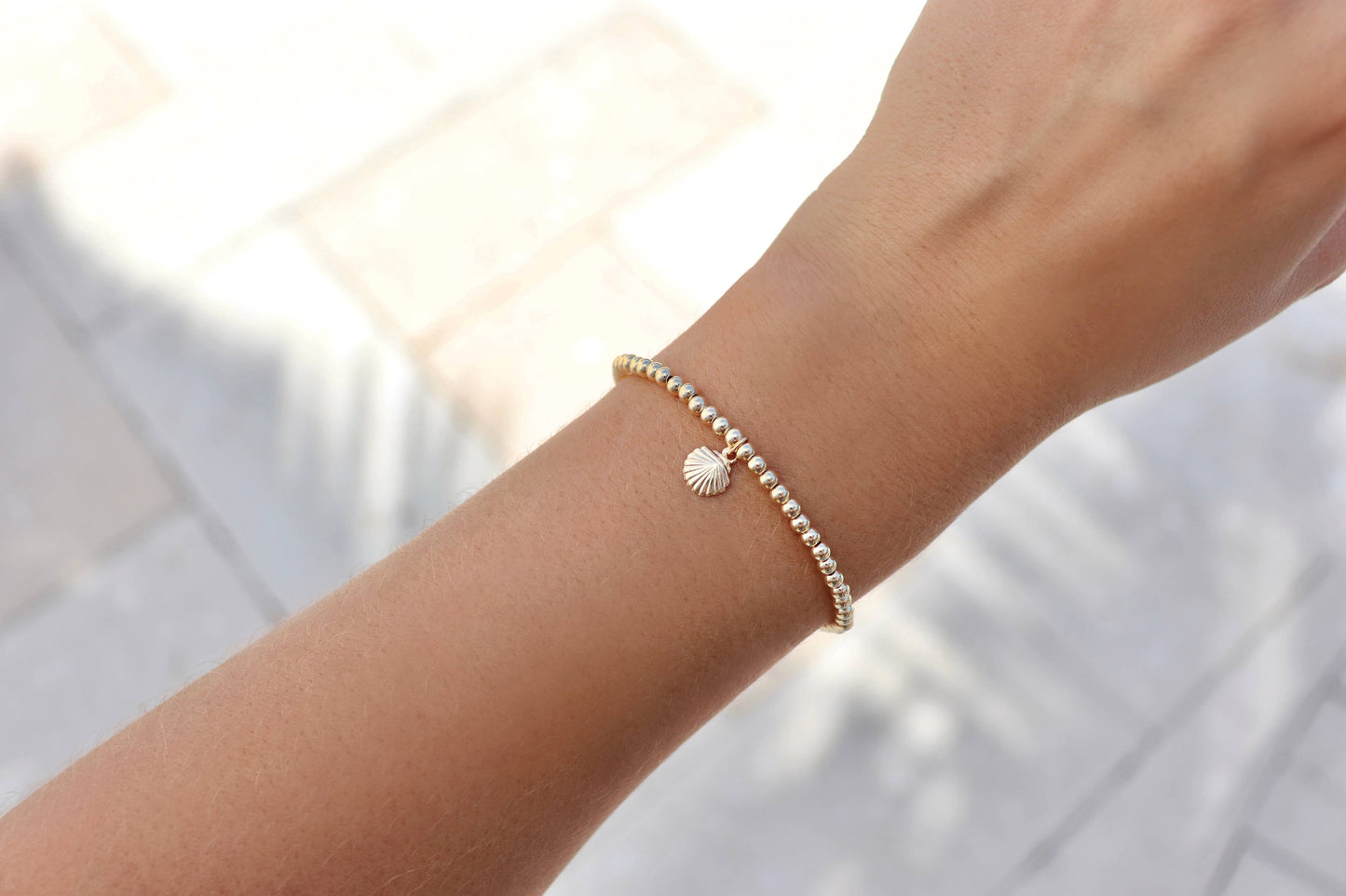 Stretchy Shell Charm Bracelet - GOLD FILL - Kaylie Dawn