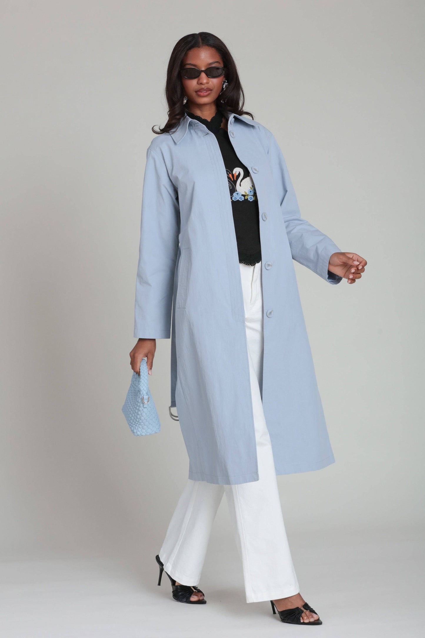 Minimalist Cotton Nylon Trench Coat - Sky
