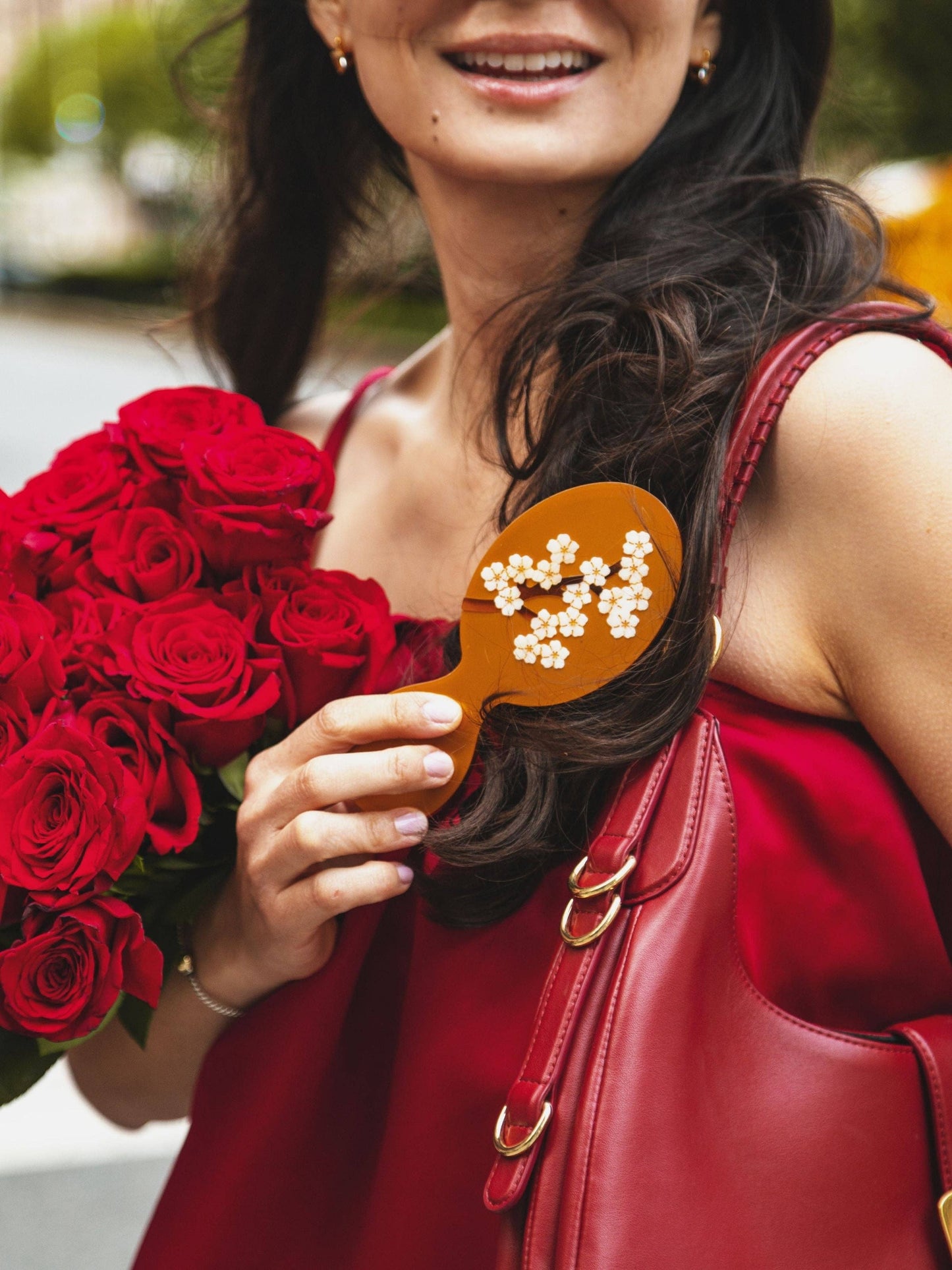 Hand-painted Gold Sakura Blossom Hair Brush