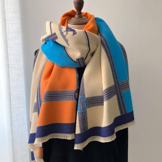 Equestrian Turquoise + Orange Prance Reversible Wrap– Artisan Shawl