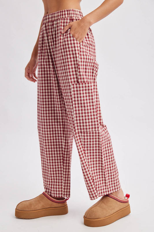 Plaid Patch Pocket Pants - Red