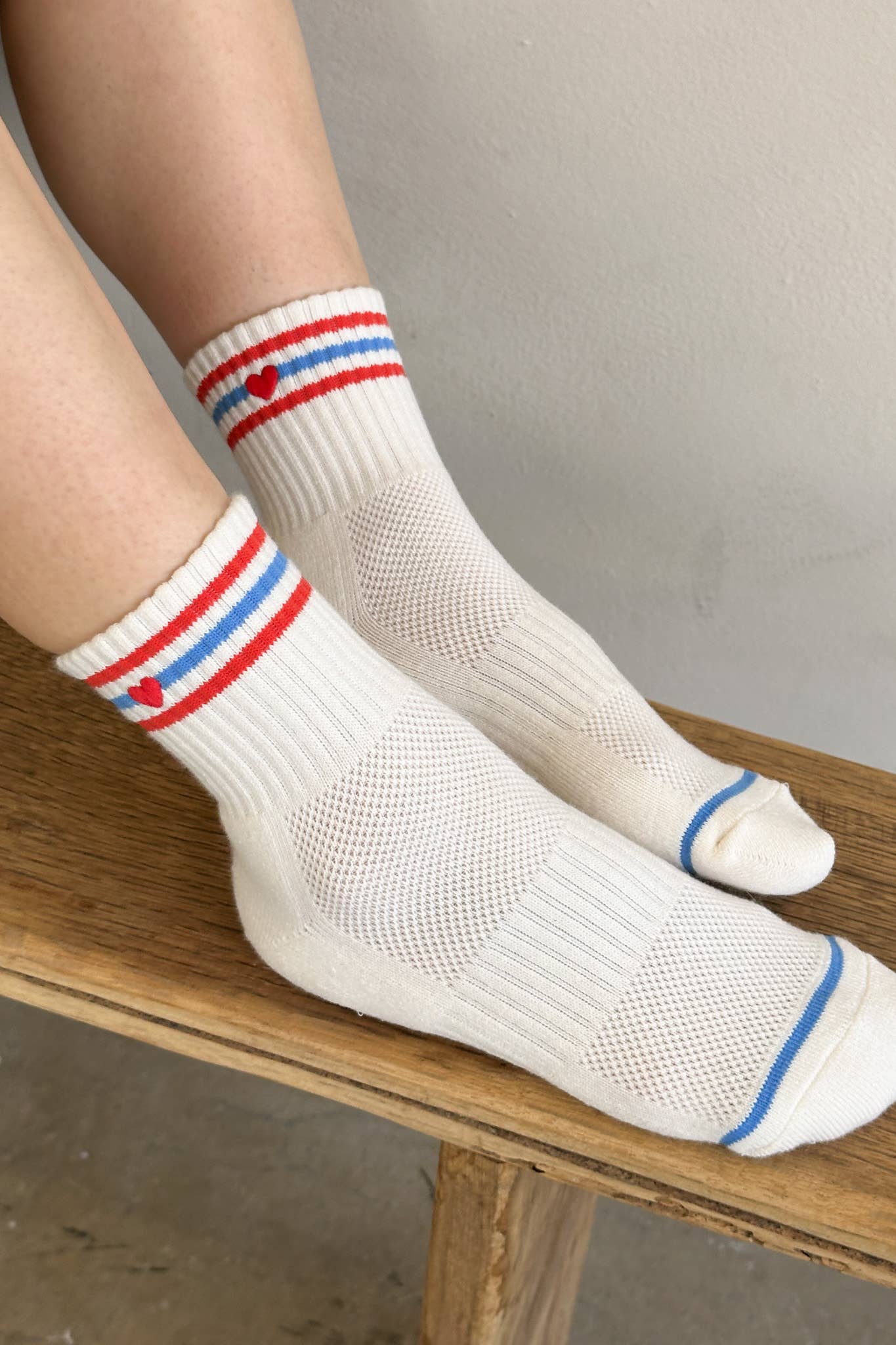 Embroidered Girlfriend Socks - Red, White Heart