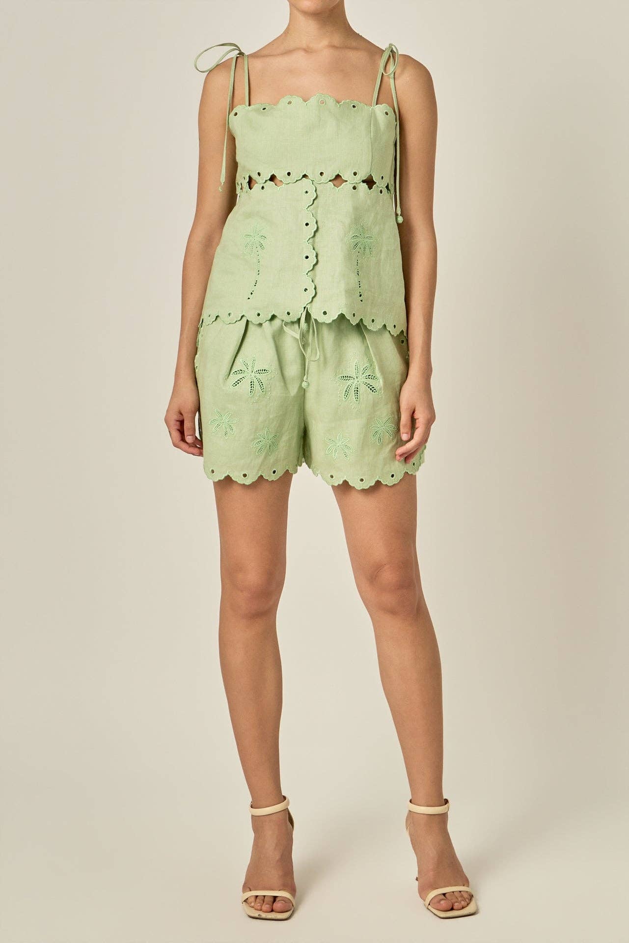 Palm Tree Embroidered Shorts - English Factory