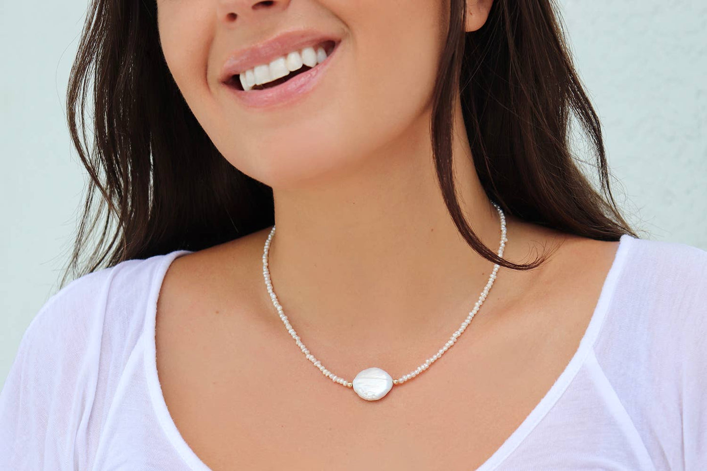 Mystic Coin Pearl Gem Necklace Freshwater Pearl - GOLD FILL - Kaylie Dawn