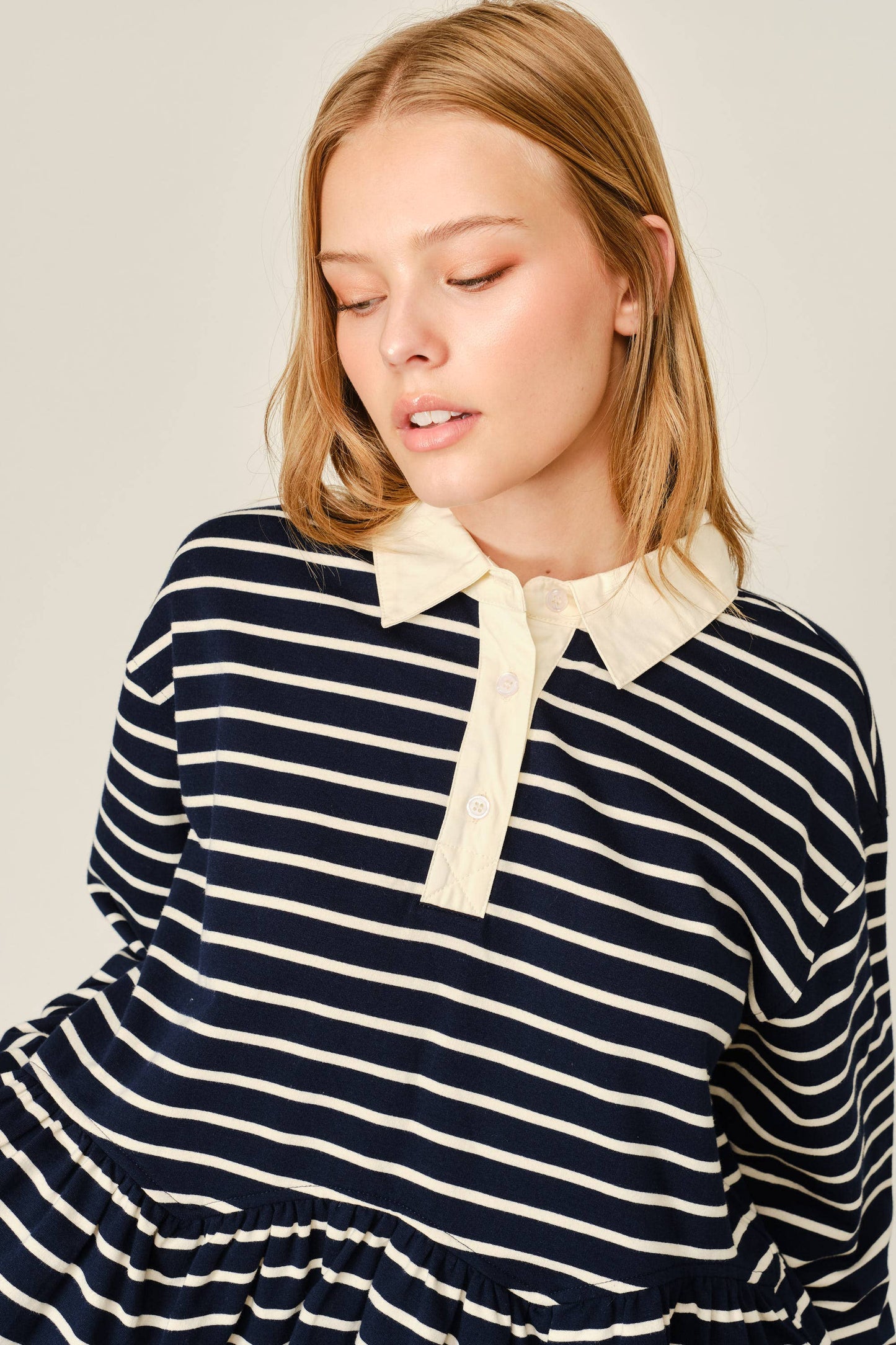 Flare Polo Sweatshirt Navy Stripes