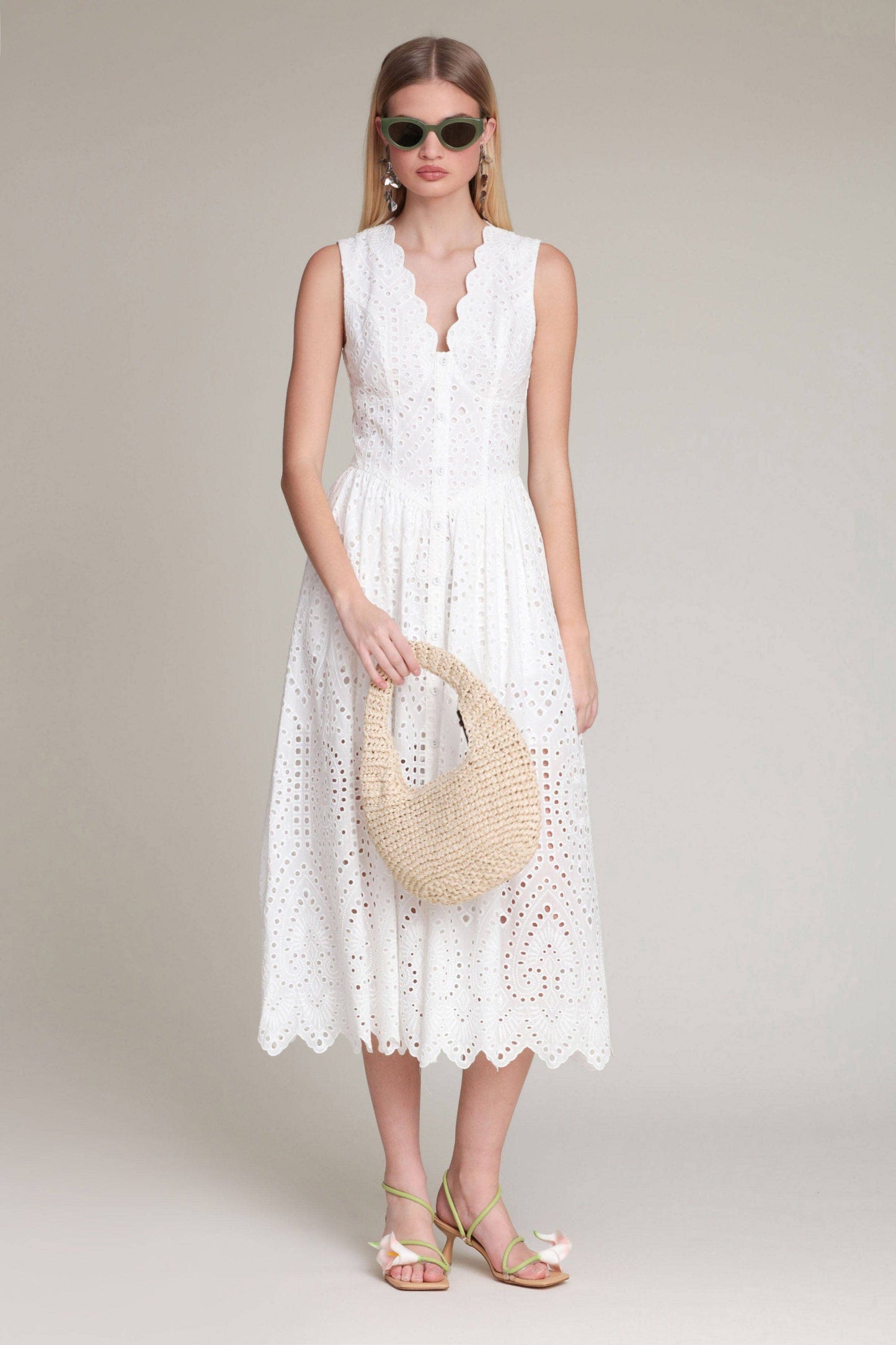 Broderie Anglaise Cotton Midi Dress - White