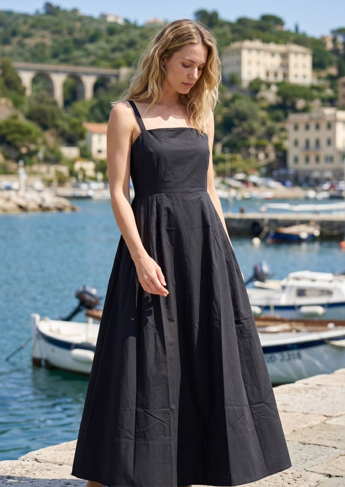 Malena Cotton Maxi Dress - Black