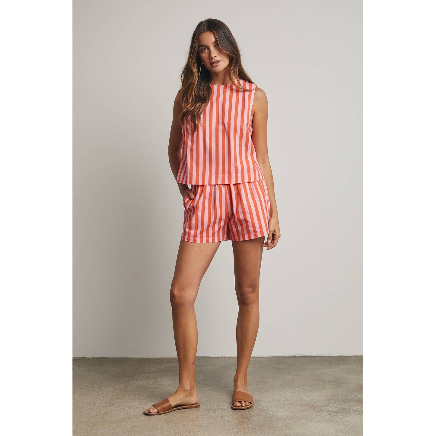 Striped Cotton Shorts - Orange/Pink